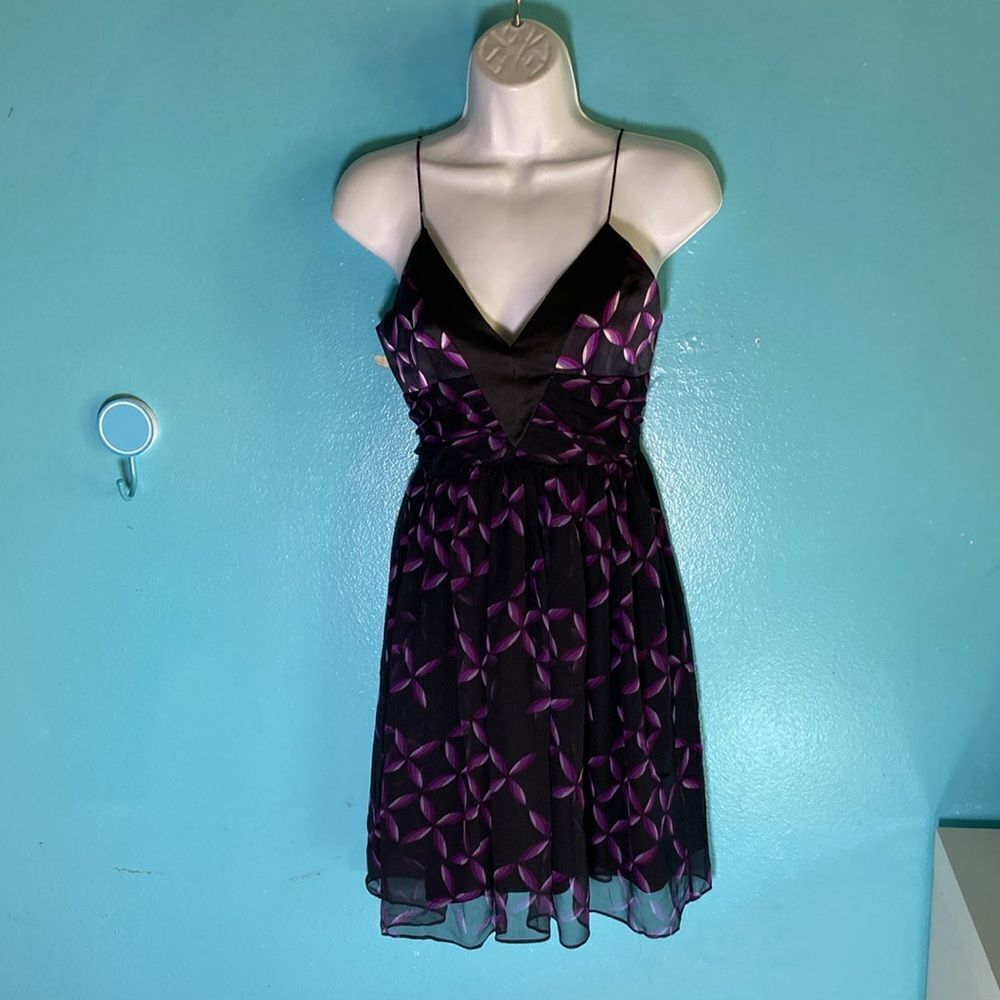 Julie Brown Womens Size S 100% Silk Mini Strappy Purple Floral Party Dress